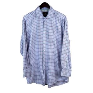 Men's Tattersail Long Sleeve Collared Dress Shirt, Blue w/ Multicolor Pr…